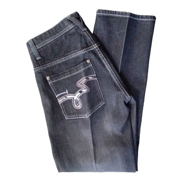 5ive Jungle & Co. Denim Jeans Men Size 32 Black Embroidered Back Pockets - Picture 1 of 13